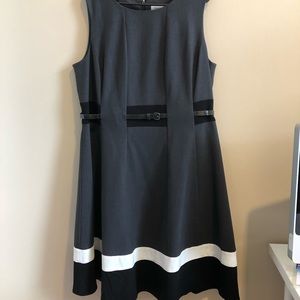 Calvin Klein - Sz 16W Gray/Black/White Sleeveless A-Line Dress